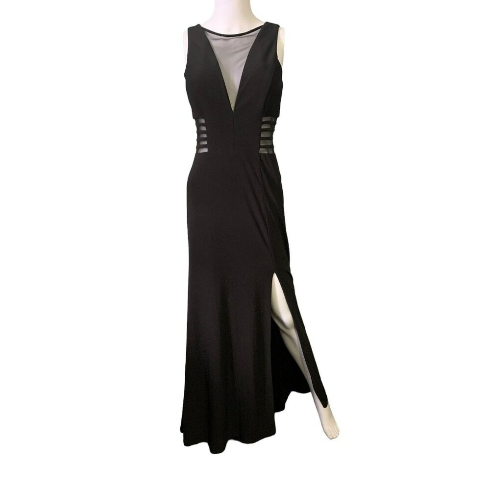 VTG 90s y2k Maxi Dress Gown‎ Night Way Evening Formal Mesh Slit Lrg Black